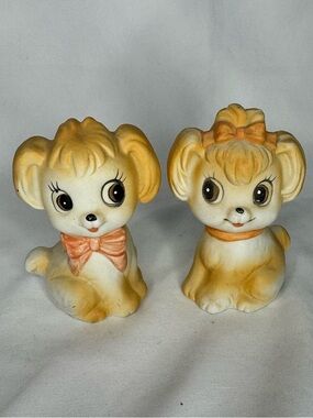 Vintage Big Eye Puppy Dog Salt & Pepper Shakers Set Retro Kitsch Japan Style